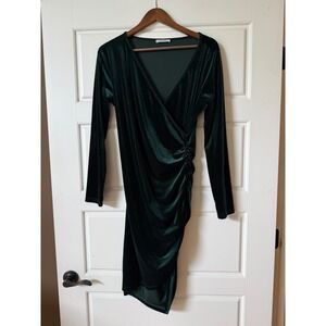Guberry Green Velvet Dress Ruched Long Sleeve Large‎ Y2K Party Cocktail